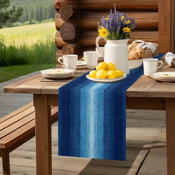 Abstract Blue Gradient Table Runner 13x36in Non-Slip Cotton Linen Table ...