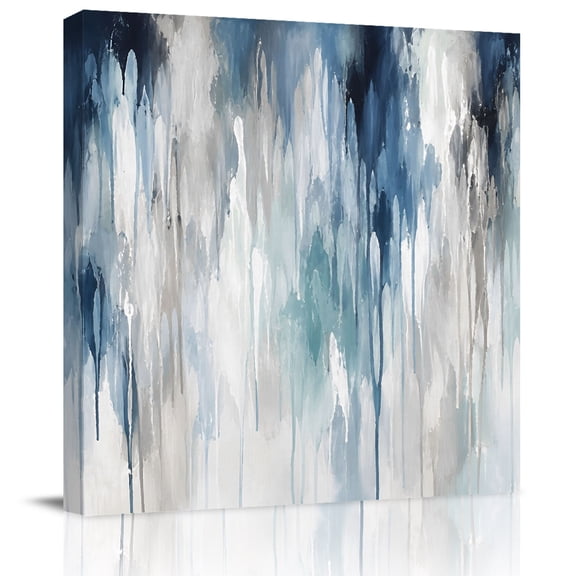 Abstract Blue Gray Drip Gradient Canvas Artwork Painting Art, Flowing Streak Fluid Art Square Framed Wall Decorations Prints Picture for Bedroom Kitchen Living Room, 8x8 in
