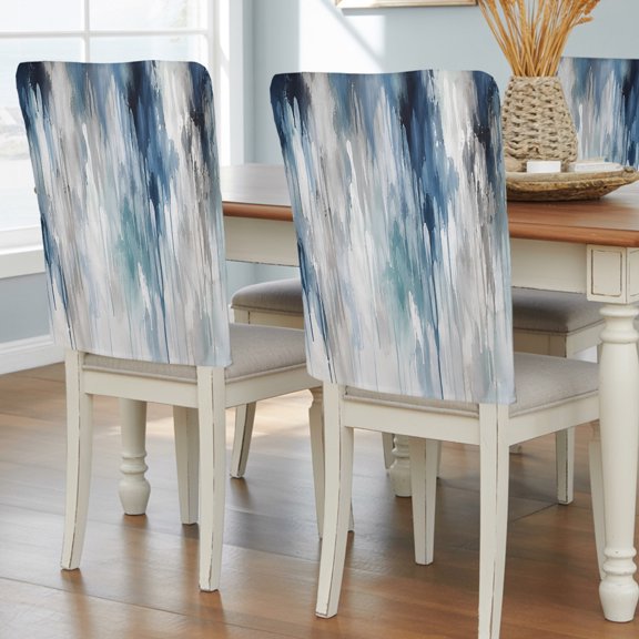 Abstract Blue Gray Drip Gradient Chair Covers Set of 8 Flowing Streak Fluid Art Chair Back Covers Stretch Removable Washable Slipcovers Protector for Dining Room Kitchen Party Decor