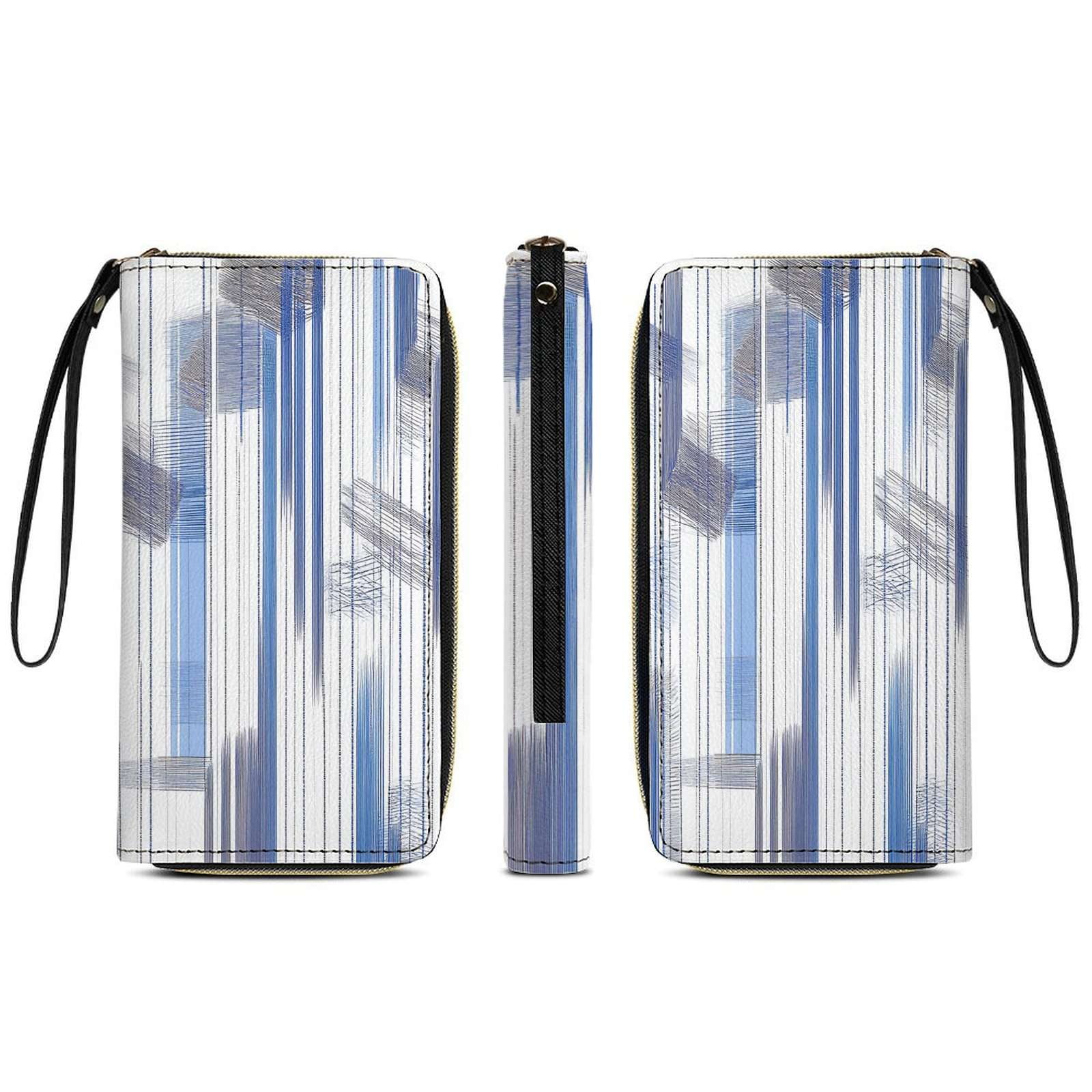Abstract Blue Gray Lines Art Long Wallets For Women PU Leather Purse ...