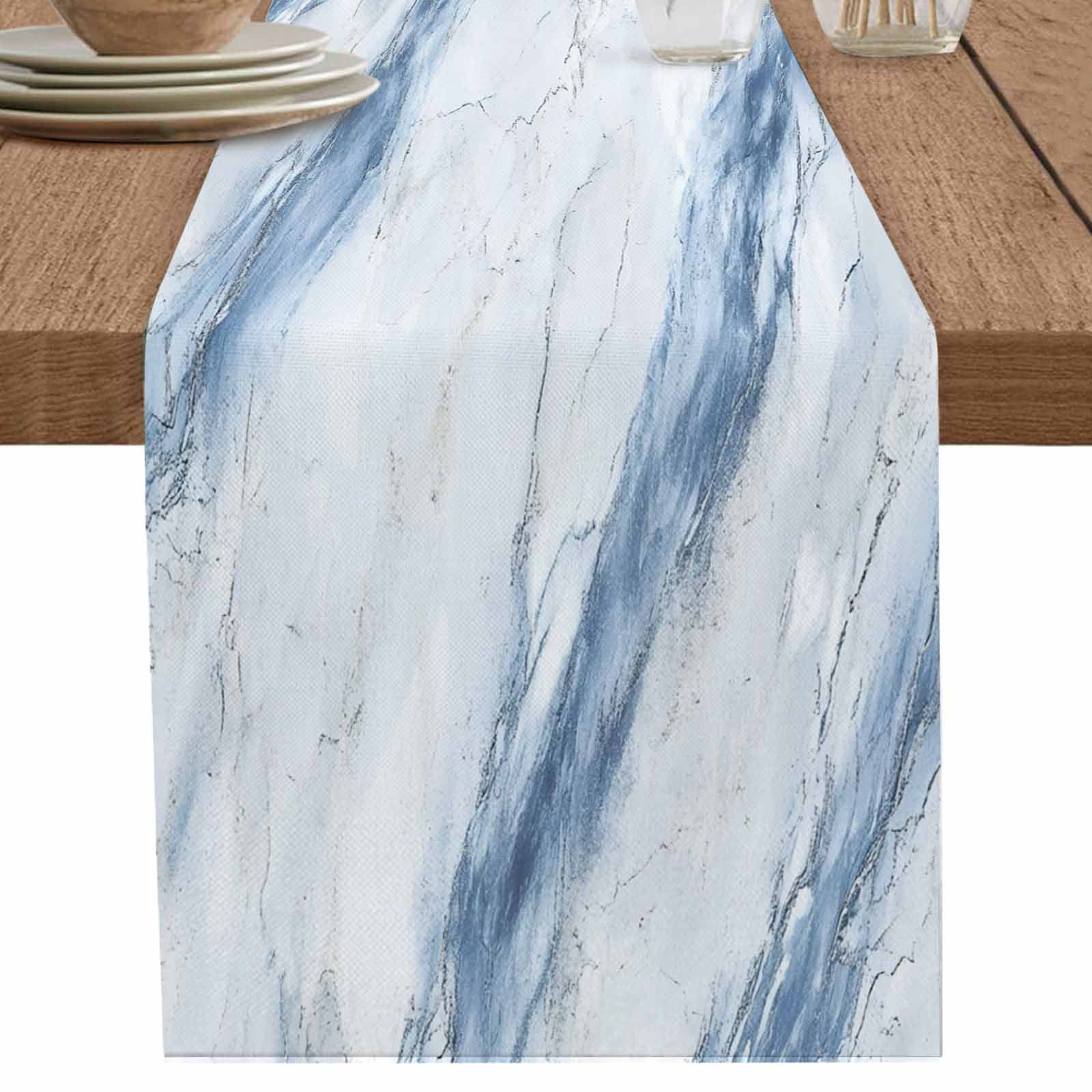 Abstract Blue Gray Marble Texture Table Runner-36 Inch Long Modern ...