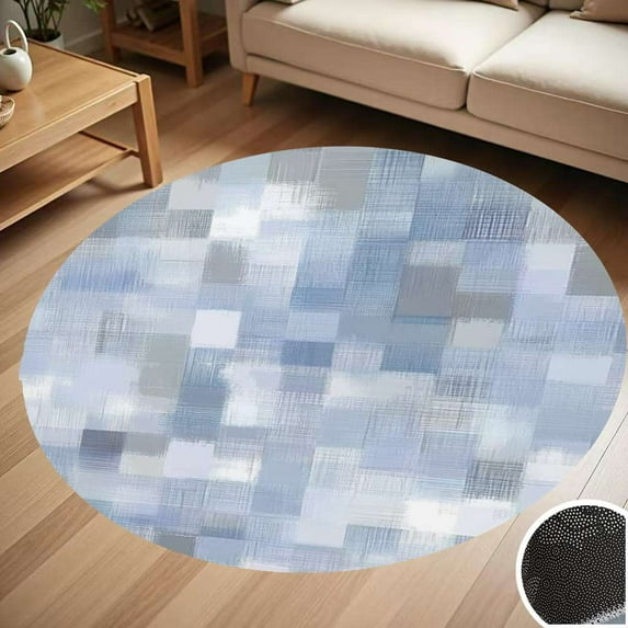 Abstract Blue Gray Patchwork Art Round Carpet Living Room Bedroom Home Decoration Coffee Table Mat Lounge Rug Chair Mats