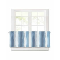 Abstract Blue Gray Stripes Short Blackout Curtains 24 Inch Long Watercolors Rod Pocket Kitchen Curtains, 2 Panels Thermal Insulated Room Darkening Drapes for Bedroom, 30"W x 24"L