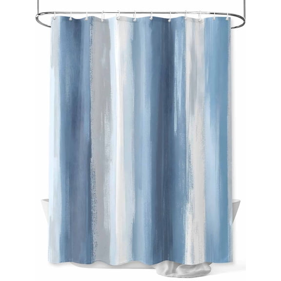 Abstract Blue Gray Stripes Shower Curtain, Watercolors Waterproof Shower Curtain Set with 12 Hooks Lightweight Washable Fabric Shower Curtains for Bathroom 48x72 Inches