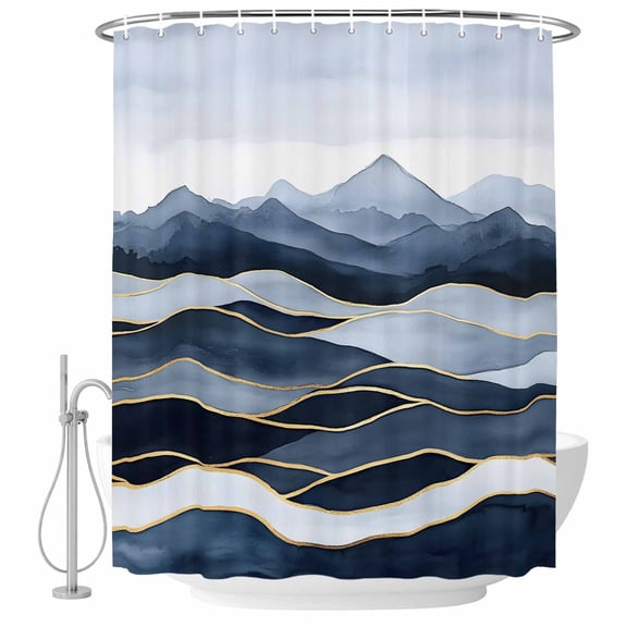 Abstract Blue Gray White Mountain Fabric Shower Curtain Modern Washable Shower Curtains for Bathroom, Waterproof Bath Curtain with Hooks Home Decor 36x72in