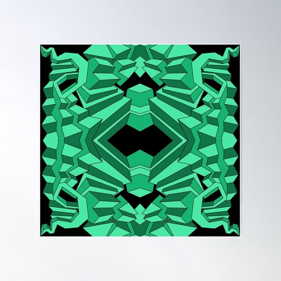 Abstract Blue Green Boxes Cubes And Steps In A Tessellating Tiling Repeating Pattern Poster Wall Art, Modern Wall Decor For Living Room Bedroom, 24x24 UNFRAMED
