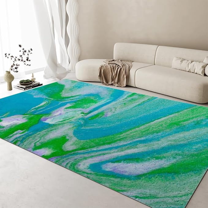 Nursery Rug Texture Abstract Blue Green Texture Area Rug, Marble Texture Style Design ...