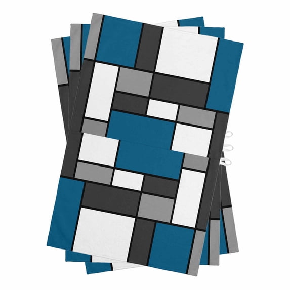 Abstract Blue Grey Kitchen Towels Set of 3, Water Absorbent Dish Towel, Modern Geometric Color Blocks Decorative Hand Towels - Quick Drying Cloth for Cooking Baking, 18x28 Inch