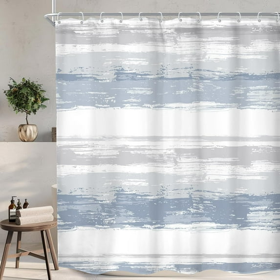 Abstract Blue Grey Shower Curtain for Bathroom Decor 72Wx72H Inches Neutral Modern Watercolor Striped Painting Aesthetic Minimalist Geometric Simple Fabric Waterproof Polyester 12 Pack Hooks