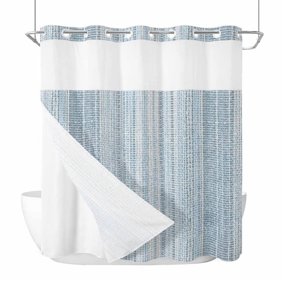 Abstract Blue No Hook Shower Curtain and Snap in Liner Set, Rustic ...
