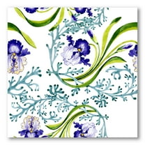 Abstract Blue Iris With Wild Spring Leaves 30 in x 30 in Painting Canvas Art Print, by Designart