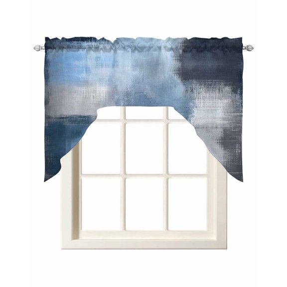 Abstract Blue Kitchen Swag Valances for Windows, Gradient Neutral Brush Strokes Artwork Swag Valances Curtains for Living Room, Rod Pocket Window Treatments for Bathroom, Bedroom, Cafe, 56"x36"