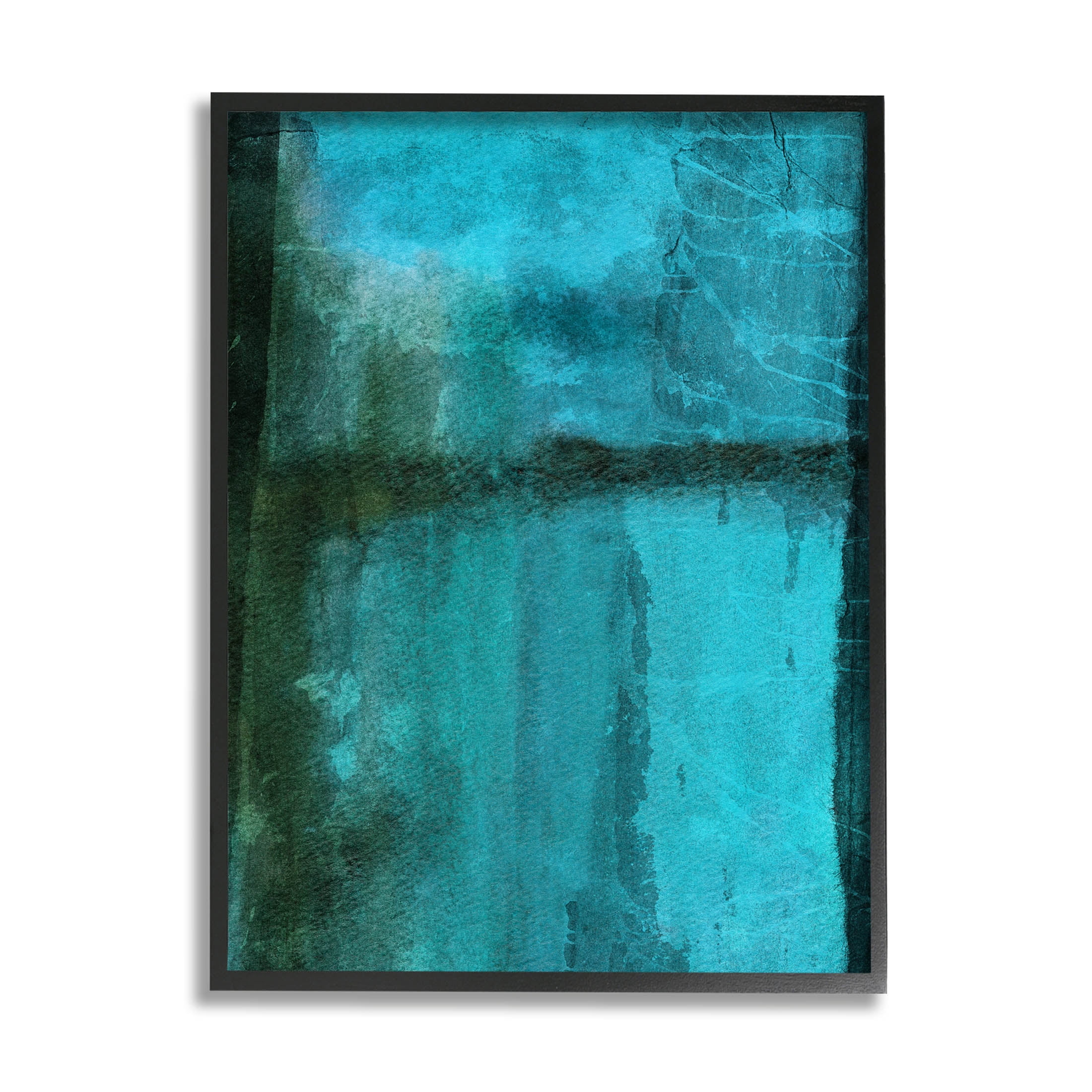 Abstract Blue Lake Landscape Abstract Graphic Art Black Framed Art Print Wall Art