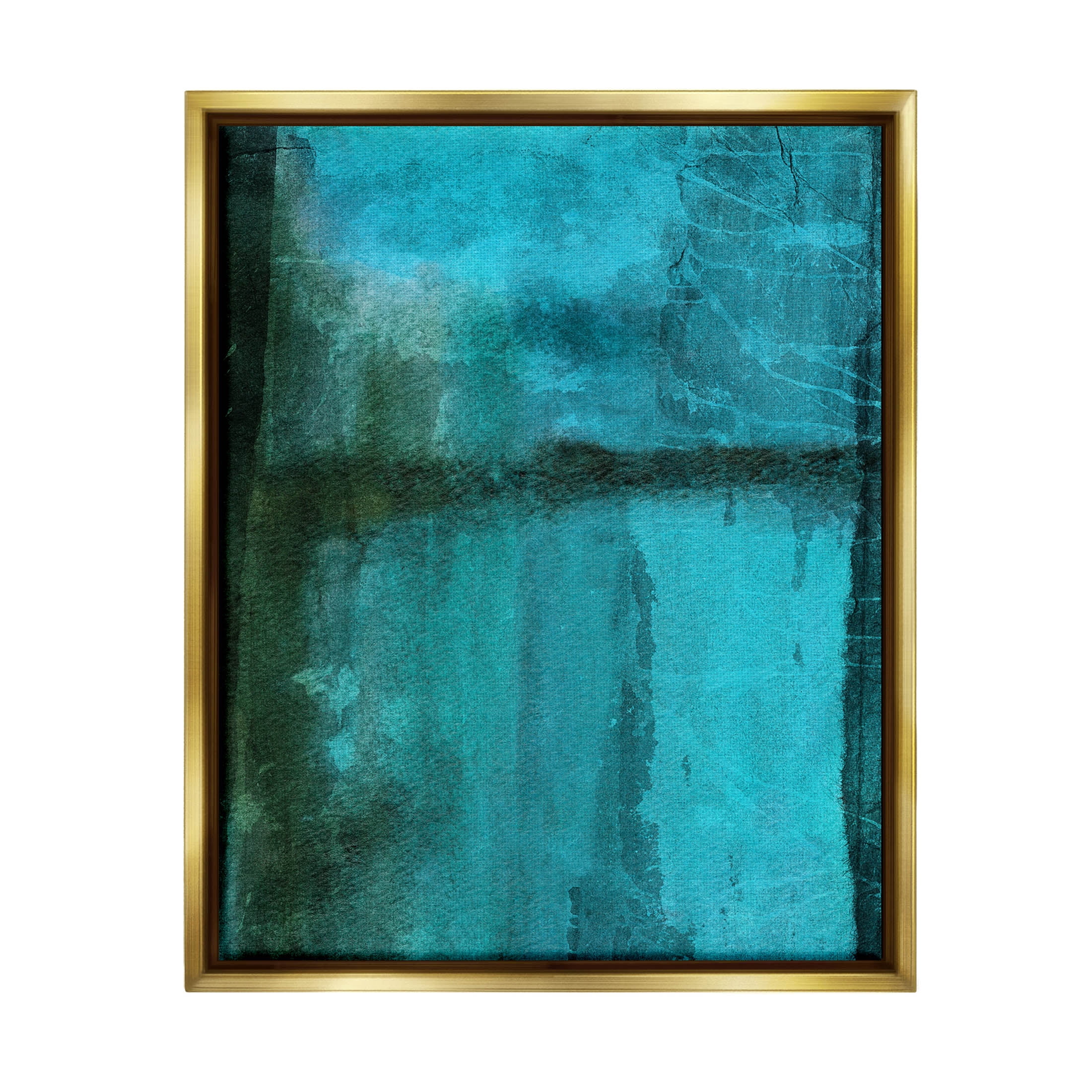 Abstract Blue Lake Landscape Abstract Graphic Art Metallic Gold Framed Art Print Wall Art