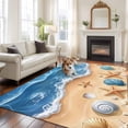thumbnail image 1 of Abstract Blue Large Area Rugs 6x9 ft Beach Starfish Seashell Sand Ocean Waves Washable Rug Non Slip Indoor Carpet Absorbent Floor Mat for Living Room Bedroom Dining Room, 1 of 9