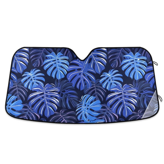 Abstract Blue Leaf Car Windshield Sun Shade Foldable Car Front Window Visor Heat and UV Protection 53x23.5