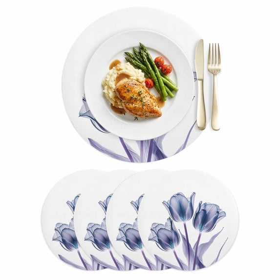 Abstract Blue Leather Placemats Set of 4, 15 Inch, Tulip Ray White ...