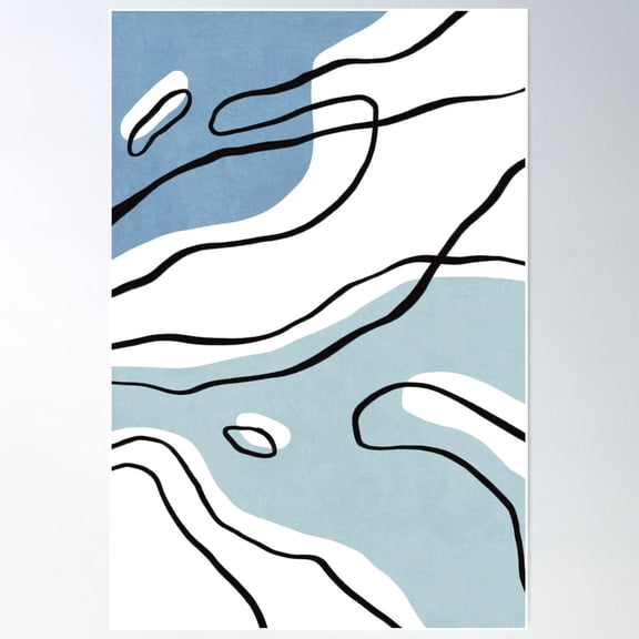 Abstract Blue Line Art Leaf Pattern Poster Wall Art, Modern Wall Decor For Living Room Bedroom, 24x36 UNFRAMED