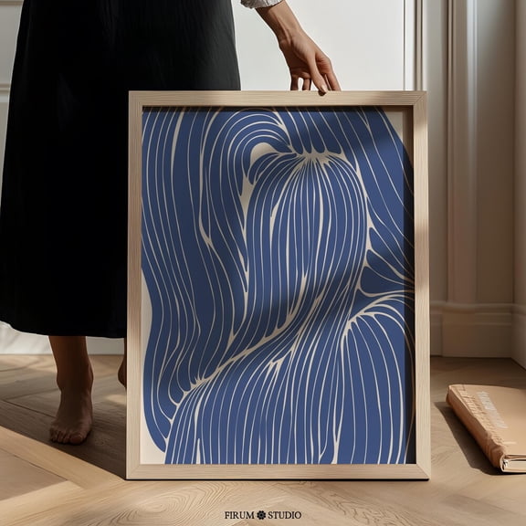 Abstract Blue Lines Art Print For Trendy Apartments, Minimalist Wall Art & Home Decor, Print Blue Art, UNFRAMED PAPER POSTER, Home Decor, Vintage Gift, Living Room Dercor