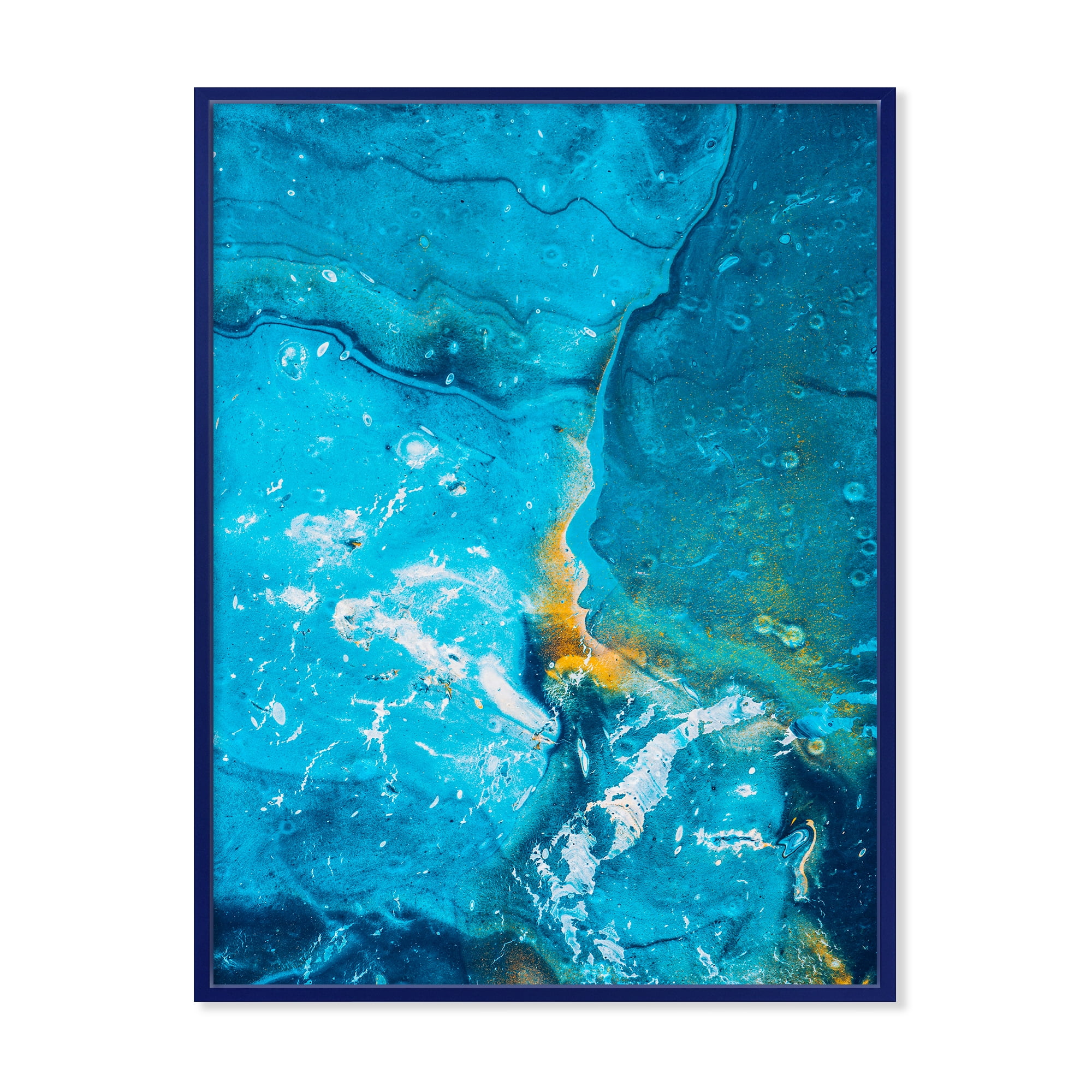 Abstract Blue Marble Composition I 12 in x 20 in Framed Painting Canvas Art Print, by Designart