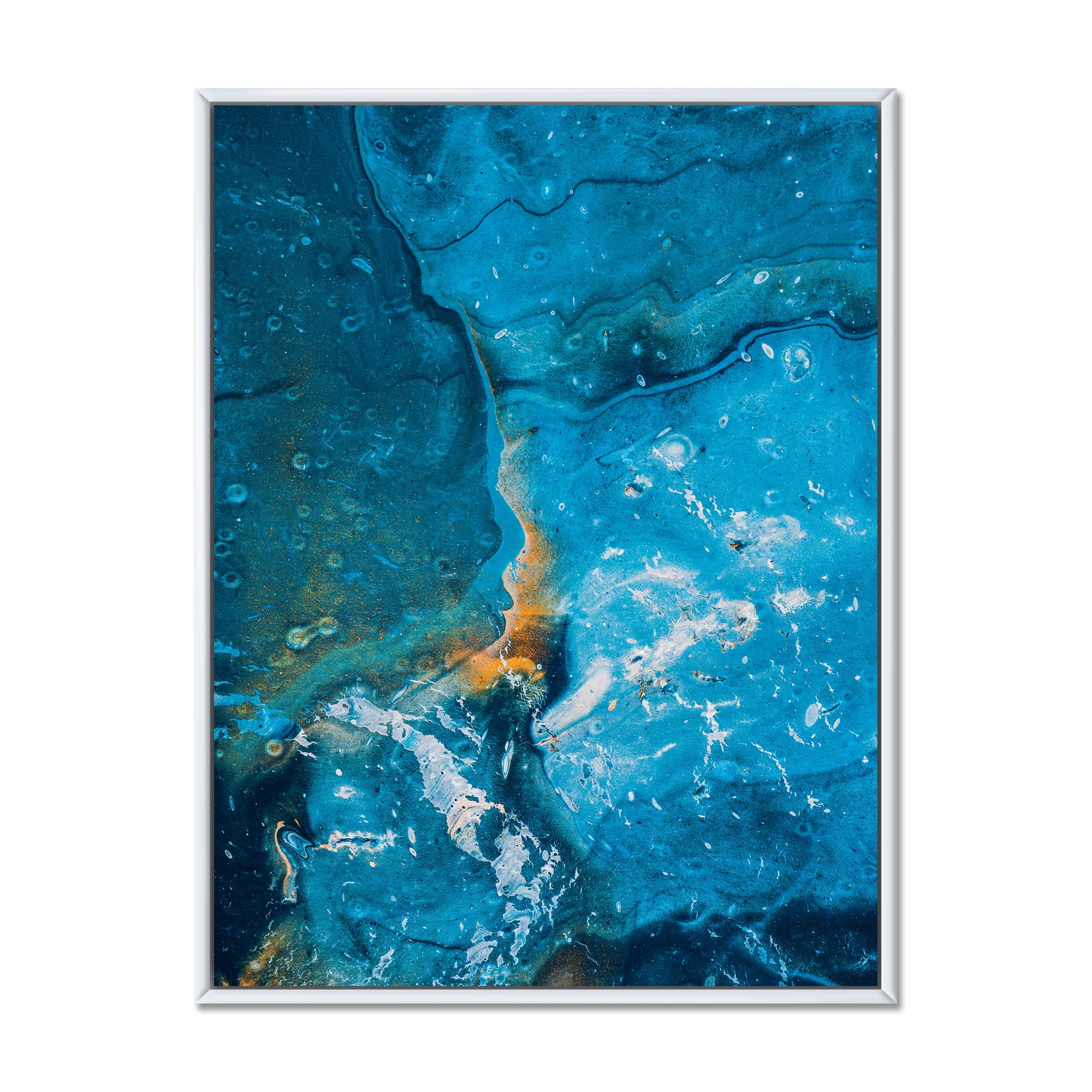 Abstract Blue Marble Composition I 12 in x 20 in Framed Painting Canvas Art Print, by Designart