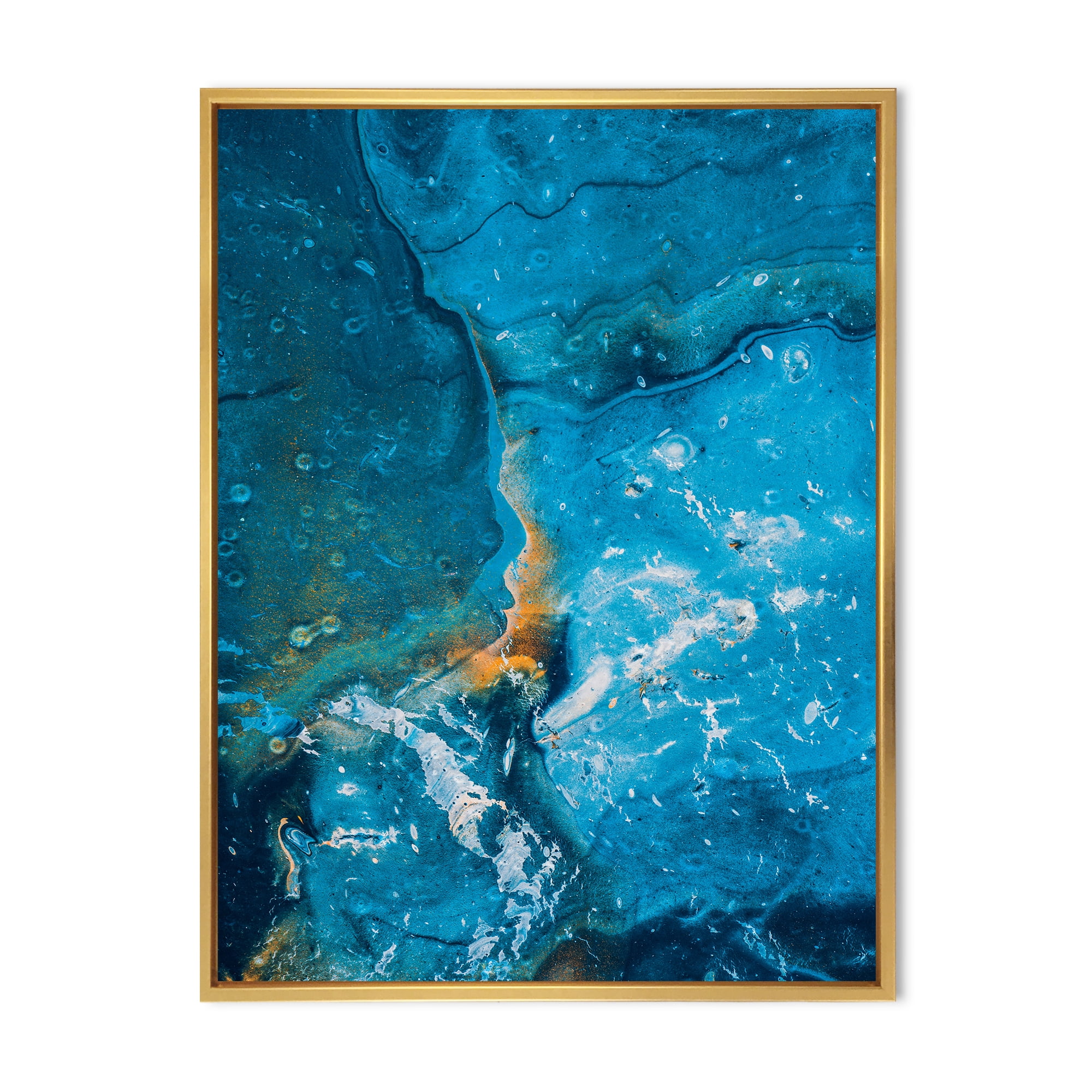 Abstract Blue Marble Composition I 24 in x 32 in Framed Painting Canvas Art Print, by Designart