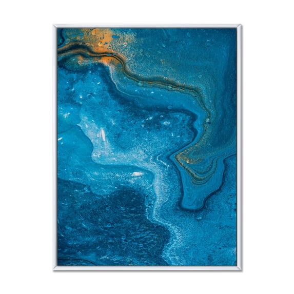 Abstract Blue Marble Composition II 12 in x 20 in Framed Painting Canvas Art Print, by Designart