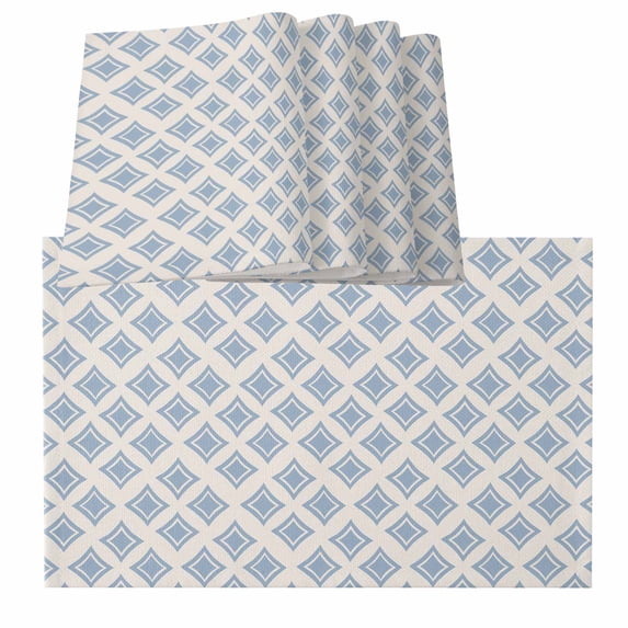 Abstract Blue Modern Contemporary Art Vintage Burlap Kitchen Place Mats Waterproof Cloth Table Mats, Indoor Outdoor Placemats Easy Clean Dinner Decor