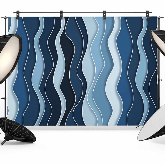 Abstract Blue Moire Backdrop for Photography,Fabric Photo Background Backdrop,Gradient Coastal Ocean Geometric Waves Photo Booth Background for Portrait Photoshoot Video Wedding Banner 10x8ft