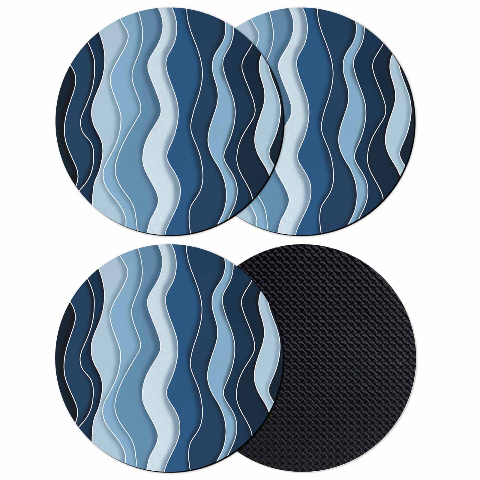 Abstract Blue Moire Coasters Set of 4, Gradient Coastal Ocean Geometric ...