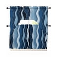 Abstract Blue Moire Kitchen Curtain and Valance Set 3 Pieces,Rod Pocket ...