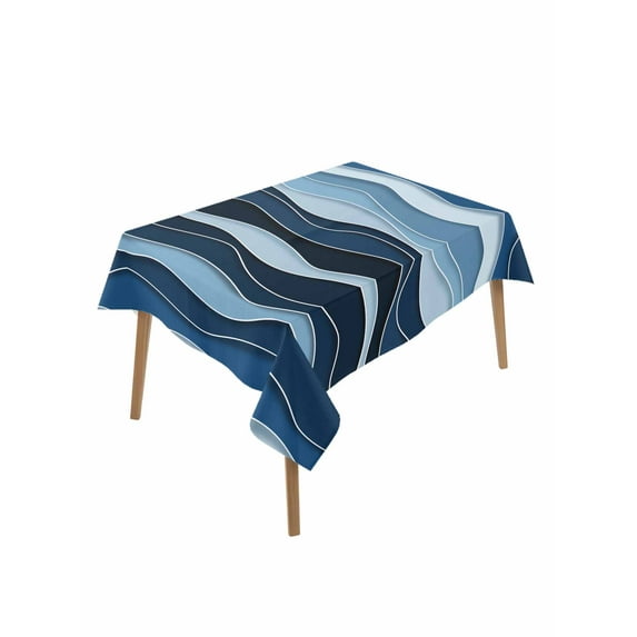 Abstract Blue Moire Table Cloth, Gradient Coastal Ocean Geometric Waves Waterproof Tablecloth for Rectangle Tables, Reusable Washable Fabric Table Cover for Restaurant Kitchen Dining Tables 60"x102"