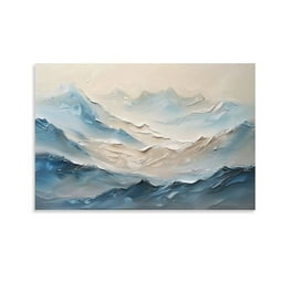 Abstract store Blue Ocean Landscape Oil Painting on Canvas, Large Original Mountain Seascape Acrylic Painting Boho Wall Art Living Room Home Decor