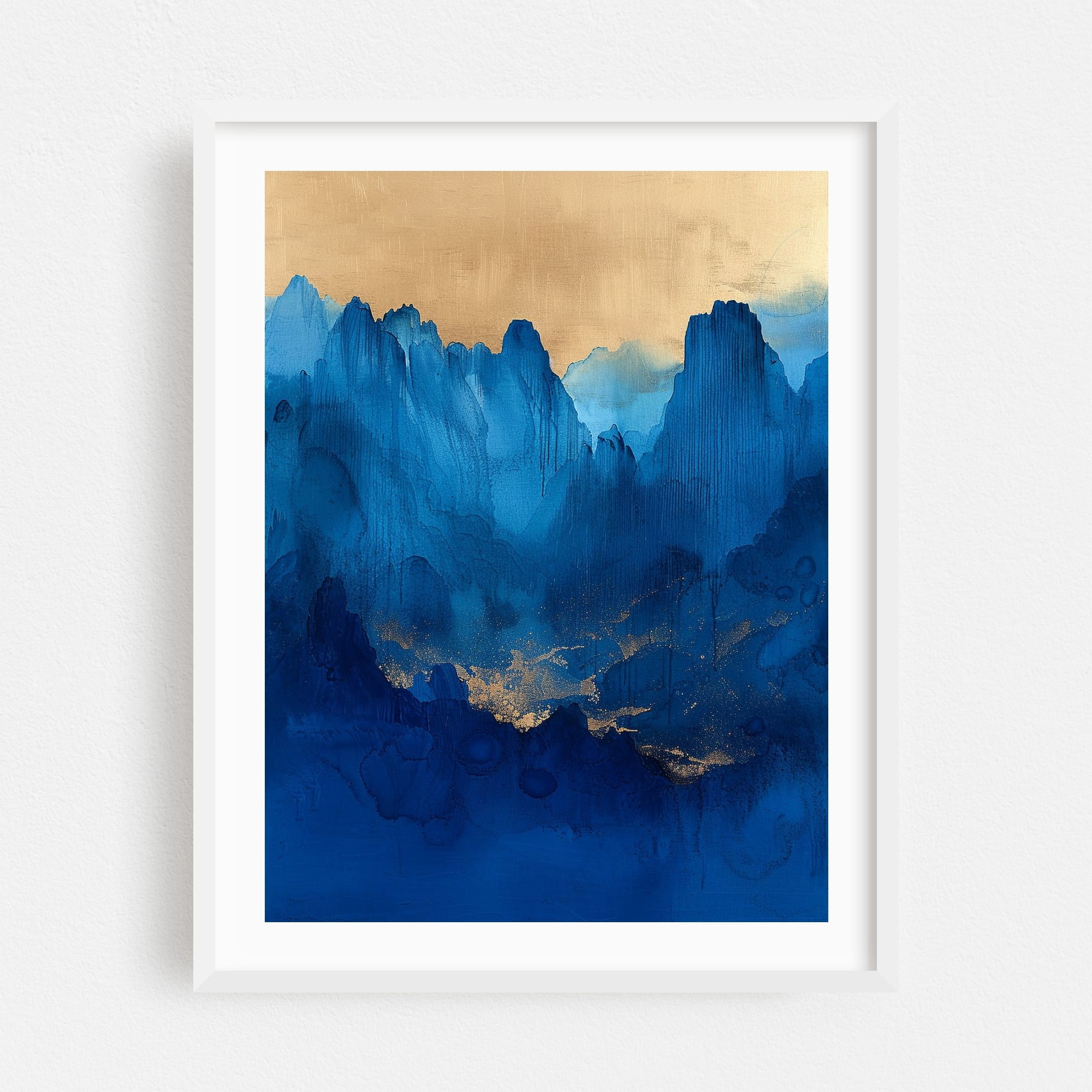 Abstract Blue Mountains with Gold Accents - Painting Abstract Mountain ...