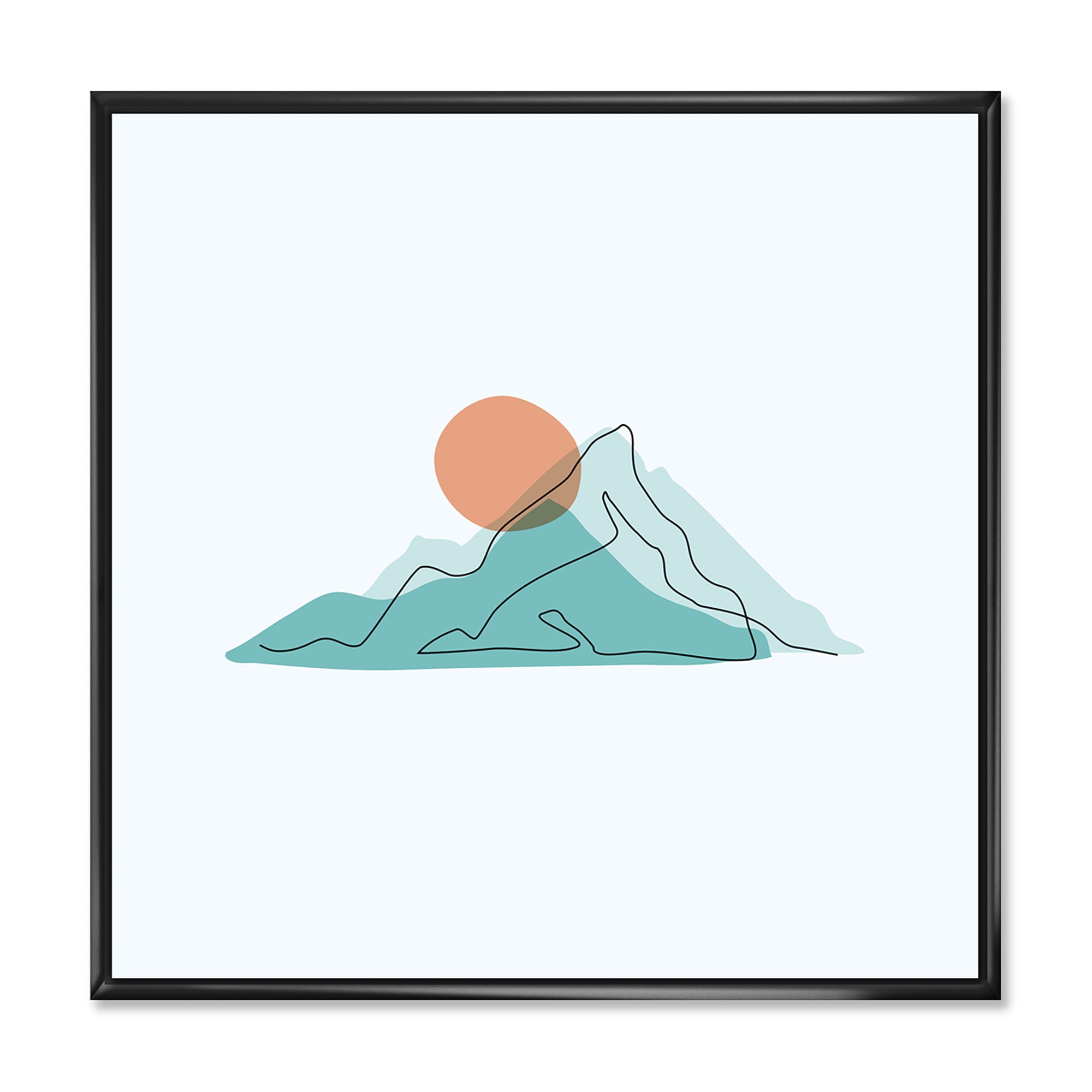 Abstract Blue Mountains With Red Moon II 36 in x 36 in Framed Painting Canvas Art Print, by Designart