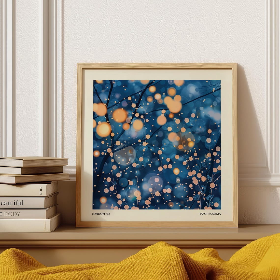 Abstract Blue Night Wall Art Yayoi Kusama Inspired Dotted Poster Square ...
