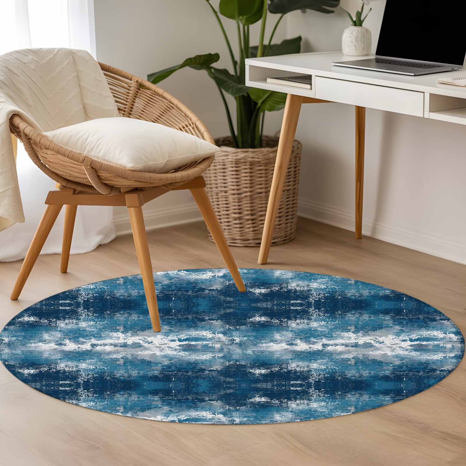 Abstract Blue Ocean 3.3ft Round Rug for Bedroom Reading Corner, Country ...