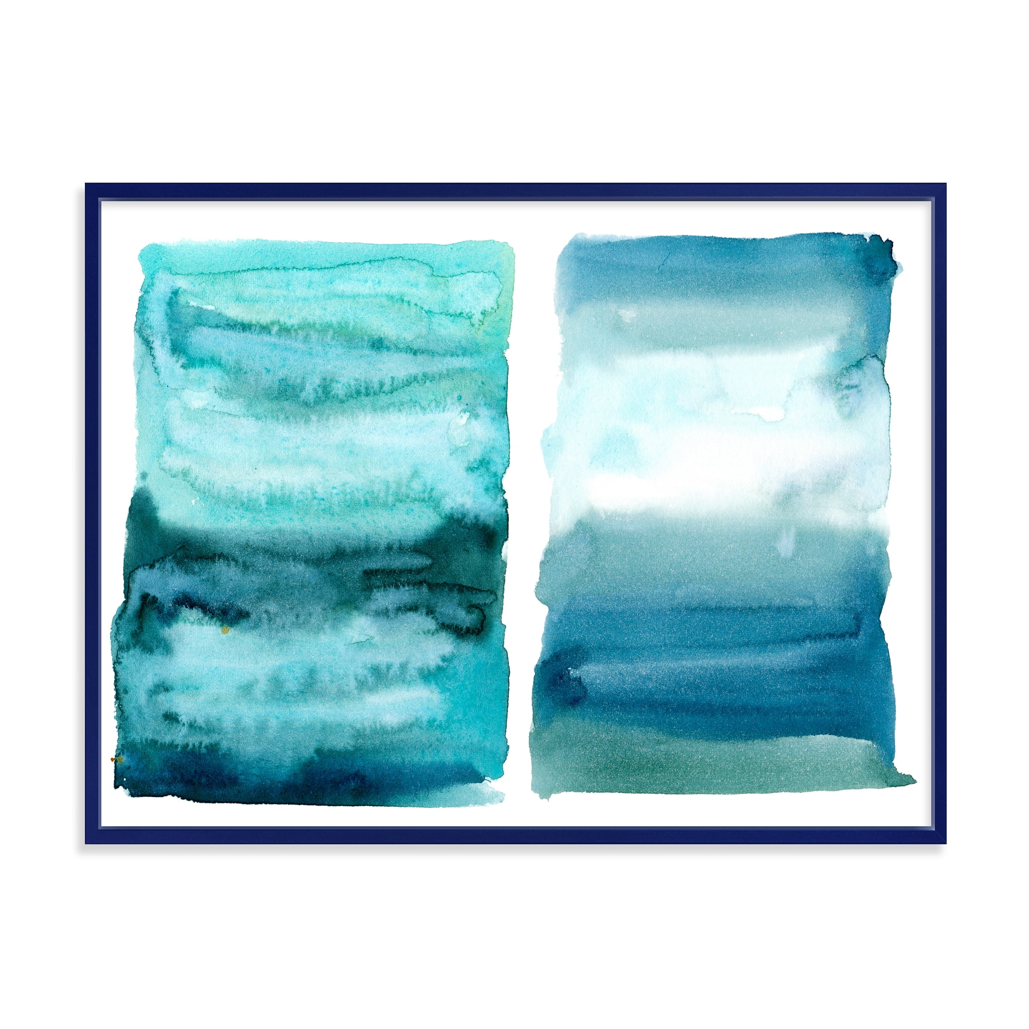 Abstract Blue Ocean Aquatic Impression II 32 in x 24 in Framed Painting Canvas Art Print, by Designart