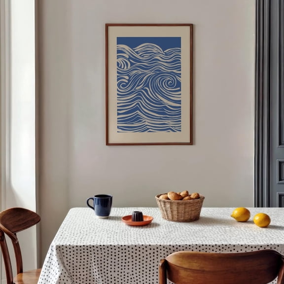 Abstract Blue Ocean Waves Poster Nautical Wall Art Coastal Decor Modern Minimalist Poster Beach House Bathroom Living Room Artwork, 8x12 UNFRAMED