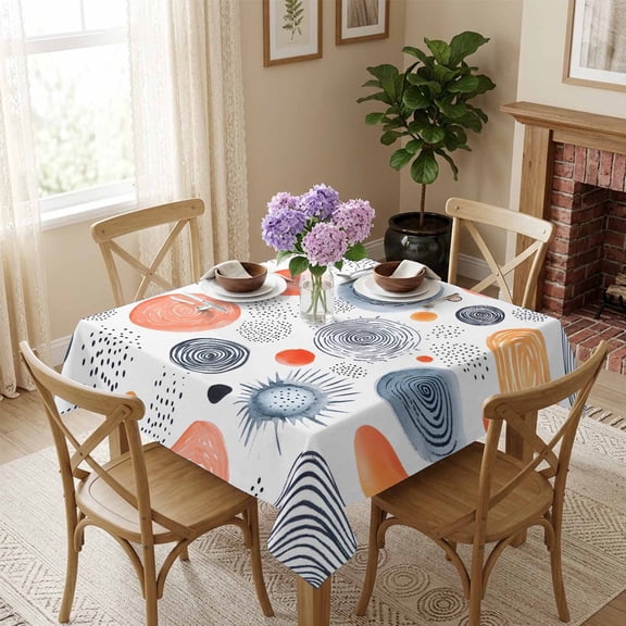 Abstract Blue Orange Gray Polka Dot Square Tablecloth 60x60 Inch Simple Style Waterproof Polyester Tablecloth for Dining Table, Washable Table Cover for Kitchen Dining Room Wedding,Stain Resistant