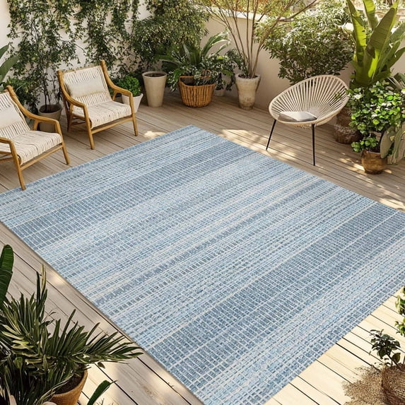 Abstract Blue Outdoor Rug, Rustic Farmhouse Minimalist Light Blue ...