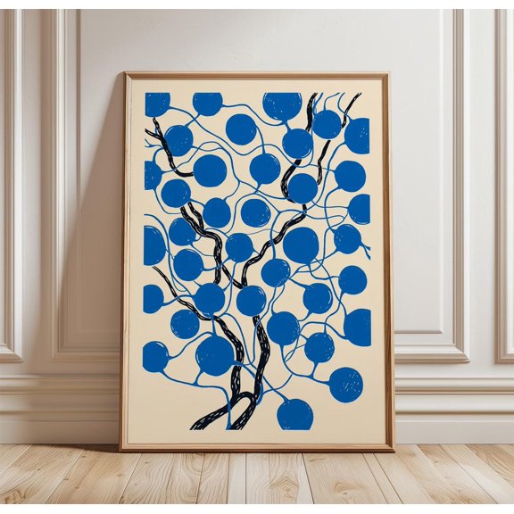 Abstract Blue Patternganic Line And Dot Design Minimal Modern Wall Art Print
