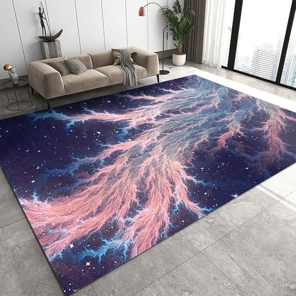 Abstract Blue Pink Area Rug, Fantasy Galaxy Non Slip Bedroom Rug, Machine Washable Carpet For Indoor Living Room Office Decor Mat 5x8ft