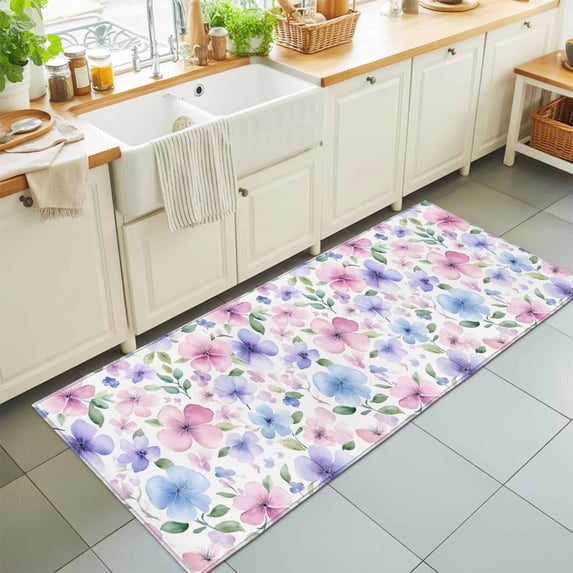 Abstract Blue Pink Wild Flower Rectangle Rug 2'x6' Pastoral Ombre ...