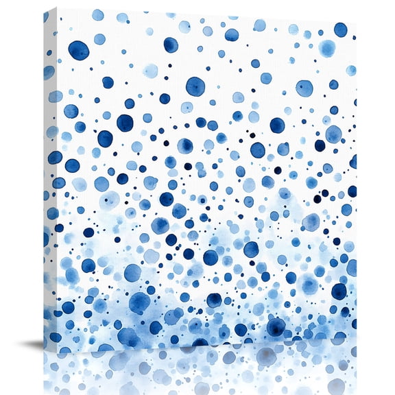 Abstract Blue Polka Dot Texture Canvas Artwork Painting Art, Watercolor Gradient Art Square Framed Wall Decorations Prints Picture for Bedroom Kitchen Living Room, 16x16 in