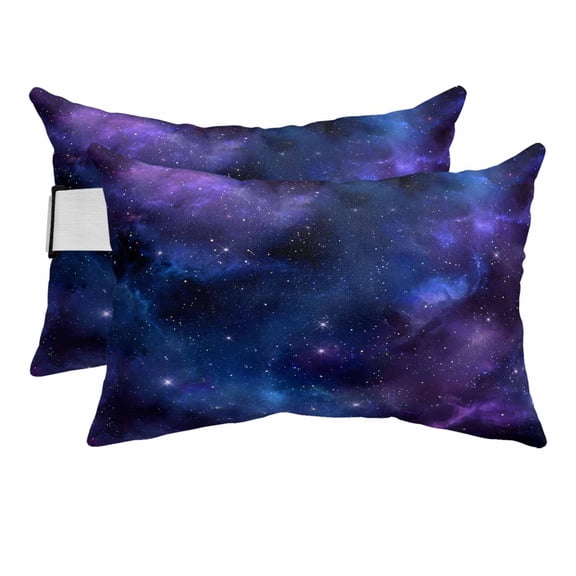 Abstract Blue Purple Starry Sky Outdoor Pillow for Chaise Lounge Chair,Modern Stars Milky Way Waterproof Headrest Lumbar Pillows with Insert&Elastic Strap for Patio Pool Garden Chairs Decor,2 Pack