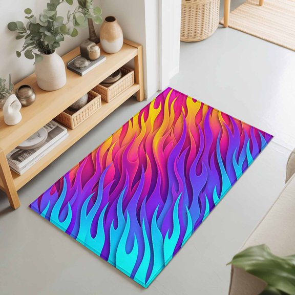 Abstract Blue Purple Stripe Rectangle Area Rug 2x3ft,Living Room Rug Non-Slip Washable Circle Rugs Pad,Modern Street Art Soft Floor Carpet for Bedroom Dining Room