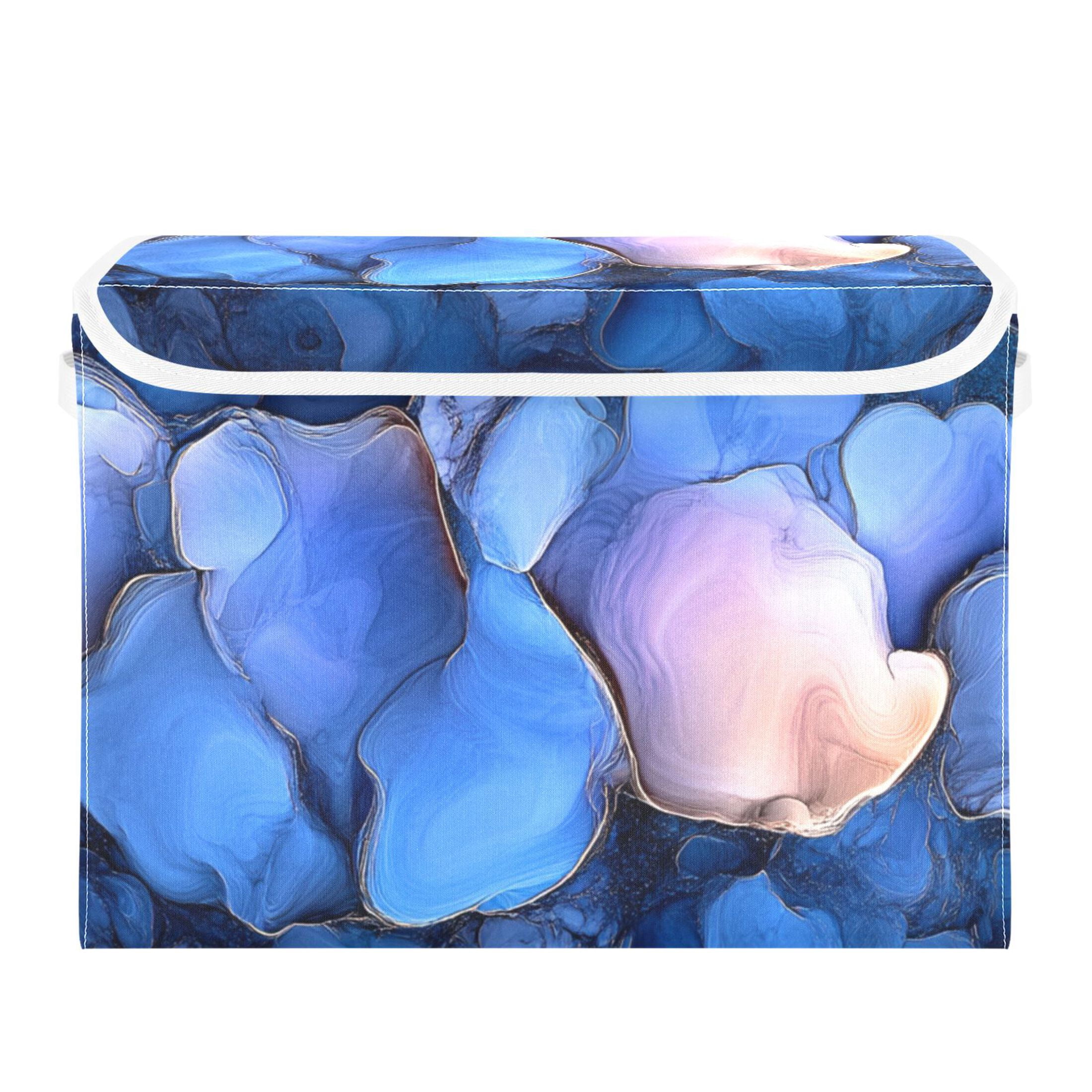 Abstract Blue Rock Art Large Storage Bins with Linen Collapsible Lid ...