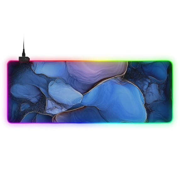 Abstract Blue Rock Art RGB Gaming Mouse Pad Large Keyboard Mat Rubber Base 13 Light Modes