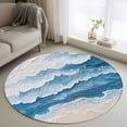 thumbnail image 1 of Abstract Blue Round Area Rugs 3 ft, Beige Gradient Ocean Wave Oil Painting Style Washable Small Area Rug with Non-Slip Sturdy Edge Binding Round Front Door Mat Floor Carpet for Entryway, 1 of 9